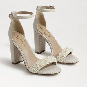 SAM EDELMAN Yaro Perl Block Heel Sandal in Modern Ivory Size 9.5